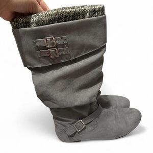 Othr Gray Slouchy Knee-High Winter Boots with Knit Cuff